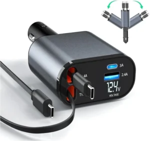 100W Max Fast Charging LED Digital Display USB C 4 1 Retractable Car Charger Cable QC3.0 Power Supply Adapters Laptop Electric