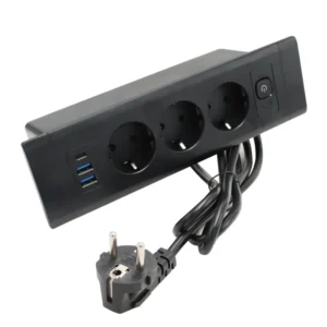10in1EU Desktop Power Strip Socket With Dual 3.0A USB PD 20W 3 Outlets Rectangular Panel For Office Table 20W Power Cable