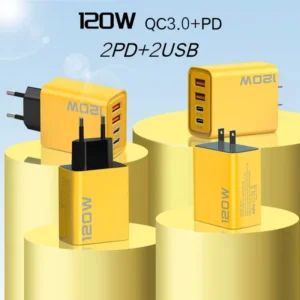 120W 4 Ports Wall Charger QC3.0 USB A Type C Dual PD Wall Adapter EU US UK Plug