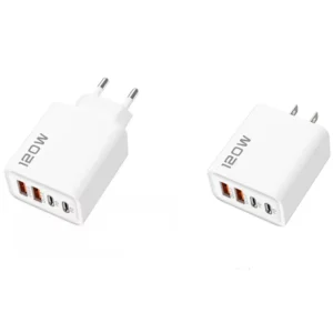 120W Dual USB Dual Type C Wall Charger 4 in 1 Fast Charging Phone Adapter US EU Plug Mobile Phone Charger