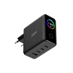 140W GaN 4 Port Fast Wall Charger EU Plug USB C USB A Power Adapter with Digital Display for Laptops Phones Tablets