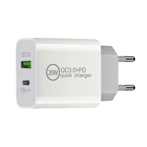 2 Port USB C Charger PD3.0 20W USB C and USB A Ports Power Supply with Power Delivery Quick Charge 3.0 18W for iPhone Android