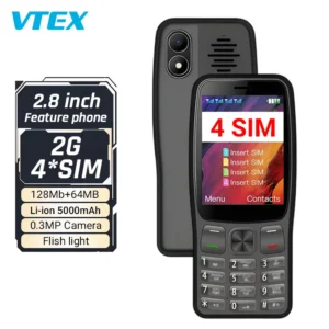 2.8 Inch 2G 4 SIM Card Feature Phone MTK6260A RTOS System 64MB 128MB Memory 5000mAh Long Battery Dual 0.3MP Camera Mobile Phone