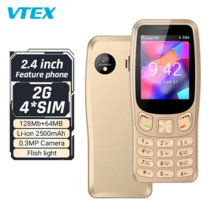 2G Senior Feature Phone 2.4 Inch MTK6260A Display Four SIM Slots 2500mAH Battery Smart Phone Low Price