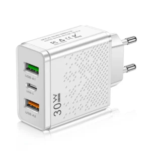 30W PD Type C USB C Mobile Phone Charger Adaptor 3 Port US EU UK Plug 5V/2.4A 2USB Wall Travel Charger for iPhone 15 Samsung