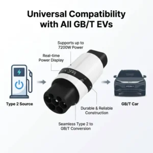 32A 7kW Electric Vehicle Charging Accessories GB T to Type 2 with LED Display Monitor for EU EV OEM ODM Factory Price Direct