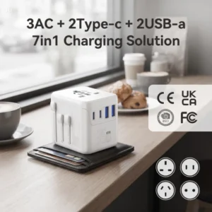 35W PD All in One International Plug Travel Adapter iPhone Charger with 2 Type C 2 USB A Port Fast Charging for Mobile
