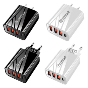4-Port Dual C+USB Type-C Adapter US/EU/UK Mobile Phone Charger with 5W/10W Output Power for Earphones PD Charger Adapter