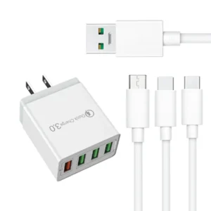 4 Port US Plug Quick USB Charger Power Adapter Phone Wall Charger with USB Cable Multi Travel Adapter for Macbook