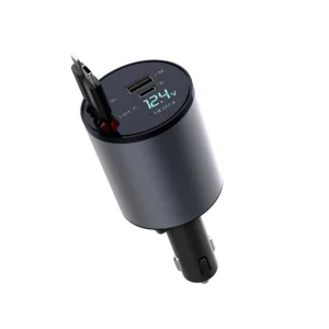 4 in 1 Fast Retractable Car Charger USB C Car Charger Fast Charge 60W 2 Retractable Cables and USB Port Car Charger Adapter