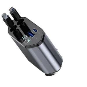4 in 1 Retractable Car Charger 100W Fast Car Phone Charger with iPhone and Type C Cable and 2 Charging Ports Car Charger Adapter