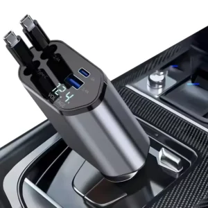4 in 1 Retractable Car Super Fast Charging Charger Power Supply Adapter LED Display USB Type C 4 Ports Max 60W Chargers Adapter