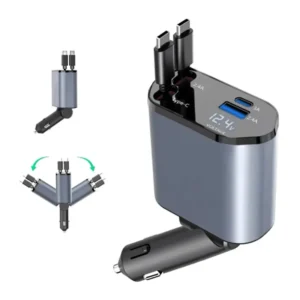 4 in 1 USB C LED 120W Retractable Car Charger Type C Fast Car Charger Adapter for iPhone to Android