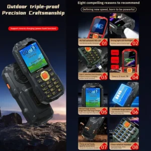 4G Elder Rugged Phone 2.4 Inch 16800mAh LED Flashlight SOS Mode Feature Phone Supports Whatsapp Dual SIM