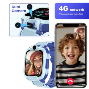 4G Kids Smart Watch Dual Camera GPS SOS Button IP67 Waterproof Silica Gel Band Video Call Step Counter Geo Fence