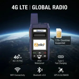 4G LTE POC Zello Android Walkie Talkie IP45 GPS WiFi SIM Card Long Range Group Calls Type C