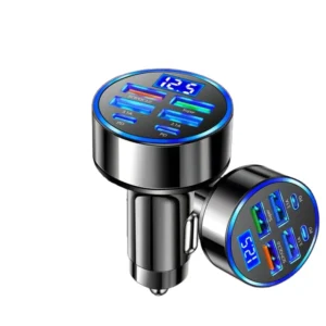 6 in 1 Electric Car Charger PD Type C 6 Ports Digital Display Mobile Phone USB Car Charger Fast Charging Adapter