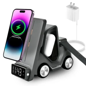 6 in 1 Magnetic Electric Car Shaped 72W Wireless Charger Power Supply Adapter Multifunctional PD/QC3.0 Alarm Clock Forklift