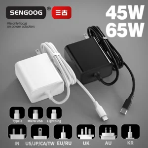 65W All in One Wired Fast Charger Type C Cable Included PD 3.0 Quick Charging Adapter for MacBook iPhone Samsung Universal Plugs