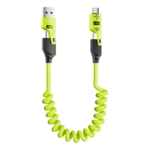 65W Super Fast Charging 4 in 1 Cable Multi Charger Cable 6A Spring Retractable 1.5M Zinc Alloy Type C Telescopic USB Data Cable