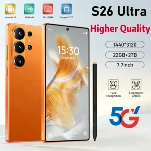 7.7 Inch S26 Ultra 22GB+2TB High Resolution Camera Unclocked Latest Version Multi Language 5G Smart Phone For Office Work