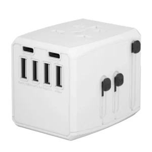 All-in-One International Travel Charger Adapter with 4 USB + 2 Type C Ports Universal Plug with Socket World Wide Compatible