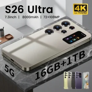 Best Selling Unlock Original S26 Ultra 5G LTE Smart Mobile Phone 7.3 inch HD OLED 90Hz Screen 16GB RAM+1TB Storage Deca Core
