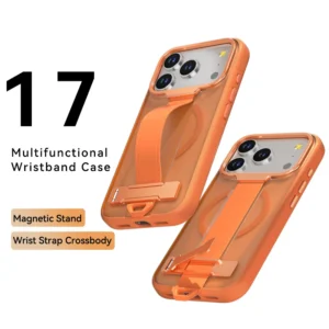 Case for iPhone 17 Pro Max Magnetic Stand Wristband Matte Shell Orange