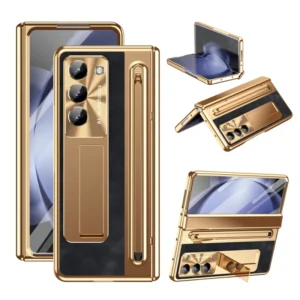 Case with Pen Tempered Film Integrated Leather Metal Full Protection Phone Case for Samsung Z Fold 6 5 4 3