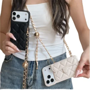 Caviar Texture Card Holder Phone Case European & American Trendy Style Fit for iPhone 17 Pro Max