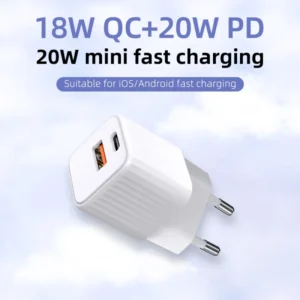 China Factory Promotion Travel Charger PD20W QC3.0 Fast Charging, Dual USB C a Port US EU UK AU Plug Adapter