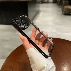 Clear PC Hard Electroplating Smartphone Case for iPhone 12 13 14 15 Back Cover with Glass Camera Protector