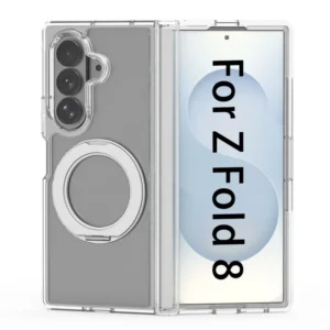 Clear for Samsung Galaxy Z Fold 8 Case with Hinge Protection 360 Rotatable Magnetic Ring Kickstand Shockproof Armor Cover