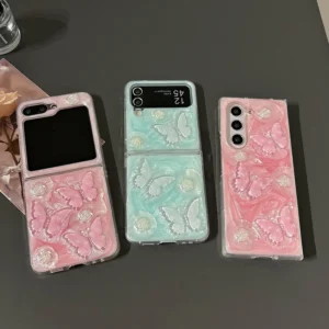 Custom Korean Ins Style Girl Women Hard Glitter Flowers Butterflies Cover Mobile Phone Case for Samsung Z Flip 6 5 4 3