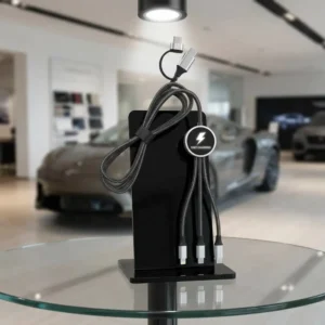 Custom LED Logo USB Type C Fast Charging Cable 3 In 2 Nylon Braided Car Charger Cord For Automotive Dealership Gift