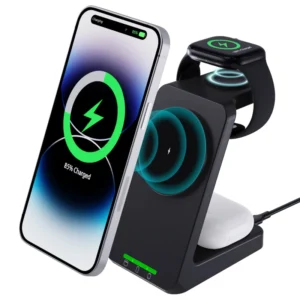 Customizable 3 in 1 Smart Magnetic 15W PD Fast Charging Wireless Charging Station for iPhone Smart Watch for Earbuds