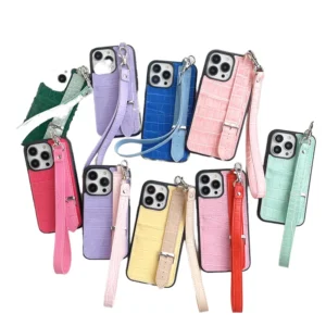 Detachable Necklace Crossbody Gold Metal Chain Hard TPU PC Acrylic Case for iPhone 15 Pro Max PU Leather Mobile Phone Case