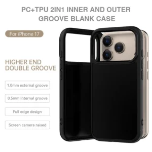 Double Groove Blank Phone Case for iPhone 17 Pro Max PC TPU 2 In 1 DIY Material Cover Shell Support Magnetic Charging
