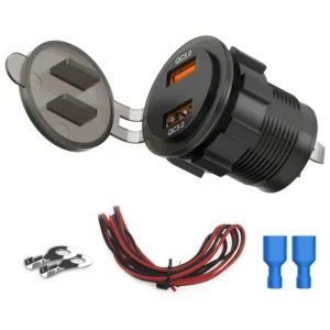 Dual QC3.0 USB Charger Socket Power Outlet Adapter 36W Waterproof for Car Boat Marine Motorcycle ATV RV Campers Tractors Truck