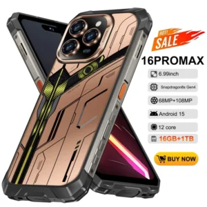 Dual Sim 5G Android 15 Deca Core Rugged Smartphone 6.9 Inch 4K 120Hz OLED Display 108MP 16GB+1TB Unlocked 22000mAh