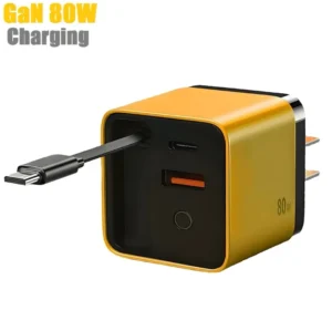 EU US UK 3 In1 PD Travel Adapter 80W GaN Fast Charger Retractable Wall Plug with USB-C Cable A+C Fast Charging Module for Phones