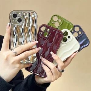 Electroplating Wave Pattern Phone Case for iPhone 14 13 11 12 Pro Max 14 Plus Plain Color Camera Protection Soft TPU Cover