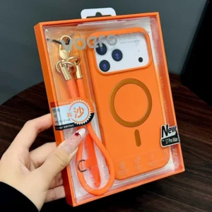 Fashion Matte Magnetic Phone Case for iPhone 17 16 Pro Max with Silicone Lanyard Camera Touch Button Shockproof Hard Cover