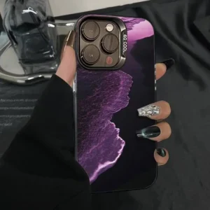 Fashion Purple Waves IMD Hard Phone Case for iPhone X XS MAX XR Big Camera Hole Phone Case for iPhone 12 11 13 14 15 16 Pro Plus
