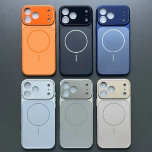 For Apple iPhone 13 14 15 16 17 Air Big Window AG Glass Matte Magnetic Plating Phone Case Cover for 17 Pro Max