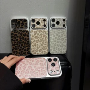 For iPhone 17 Pro Max Glitter Leopard Leather Mobile Phone Case for iPhone 13 14 Plus 15 16 Pro Max Leopard Print Phone Case