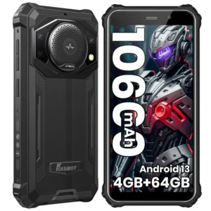 Fossibot F101P Unlocked GSM Rugged Smartphone 4Gb+64Gb Super Speaker NFC 24MP Android 13 10600mAh 5.45″ FHD+ 18W Fast Charge
