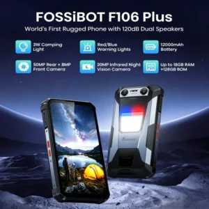 Fossibot F106 Plus Rugged Phone Dual SIM 12000mAh 20Mp Night Vision 8Gb Ram 256Gb Rom IP68 Waterproof Rugged Cellphone