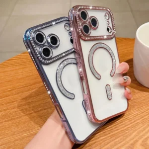 Glitter Case for iPhone 18 17 16 Pro Max 16 Plus Back Cover Transparent Magnetic Diamond Bling Cute Phone Cases