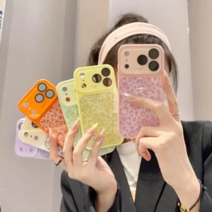 Gloss Oil 3D Leopard Print Integrated Large View Window Anti Fingerprint Phone Case for iPhone 17 16 15